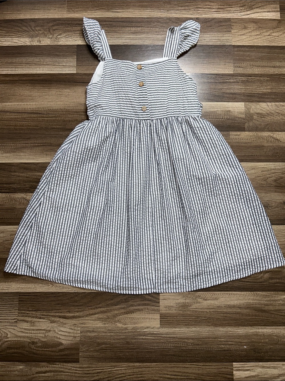 Girls Sleeveless Striped Sundress in White and Gray